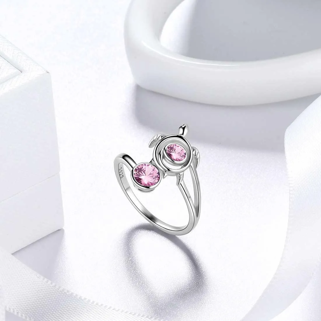 Turtle Birthstone October Tourmaline Ring Women Girls Jewelry Birthday Gift Sterling Silver