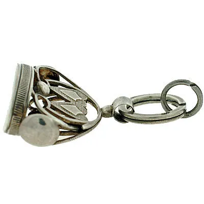 Victorian Sterling Silver Fob w/ Double Heart Motif