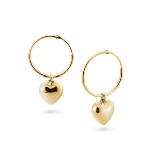 Vintage 18k Yellow Gold Heart Drop Hoop Earrings