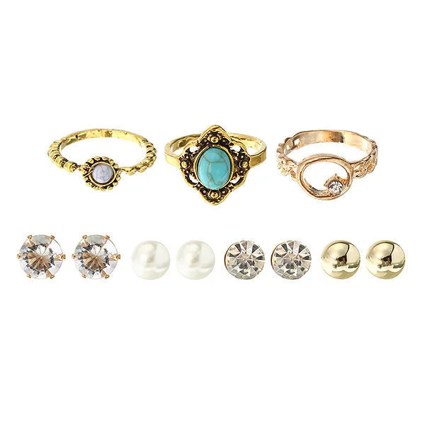 Vintage Gold Earring Rings Set