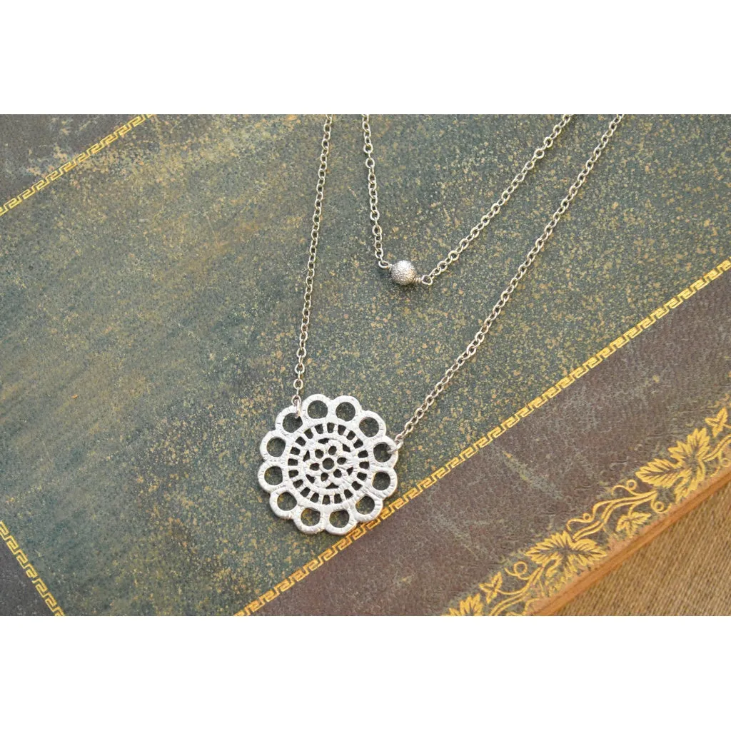 White gold double strand lace necklace