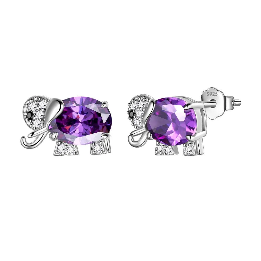 Women Elephant Necklace Earrings Ring Jewelry Set Purple February Birthstone Girls Birthday Gift