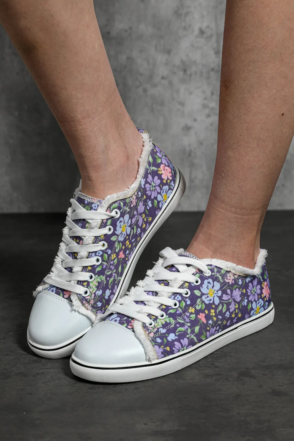 Women's Casual Floral Print Purple Canvas Shoes