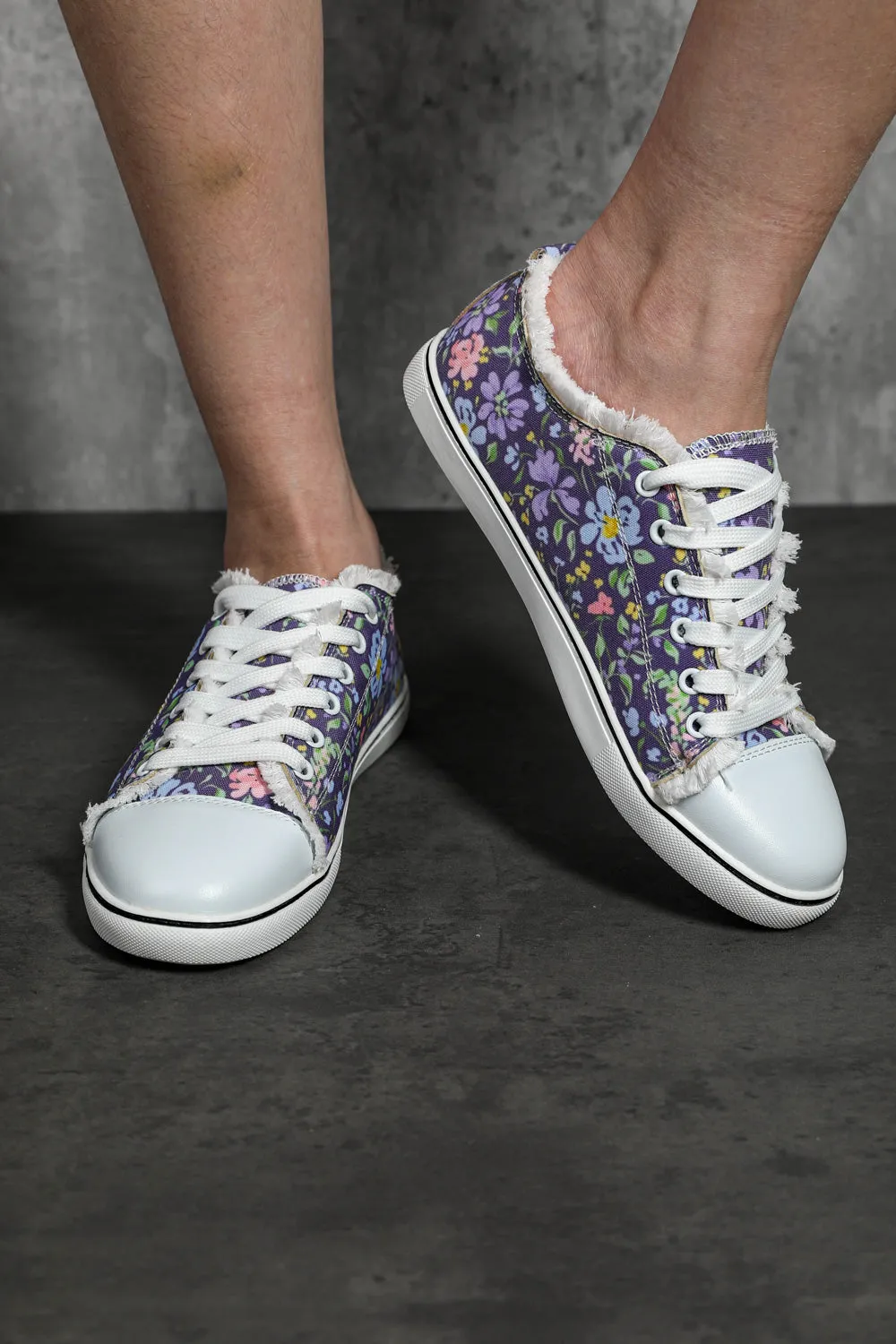 Women's Casual Floral Print Purple Canvas Shoes