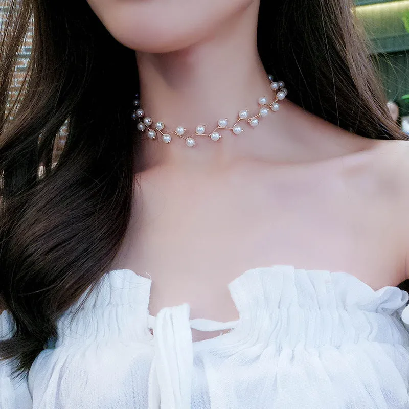 Women's Niche Pearl Necklace Lace Clavicle Chain