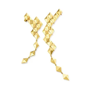 Yellow Gold Python Clip On Asymmetrical Drop Earrings