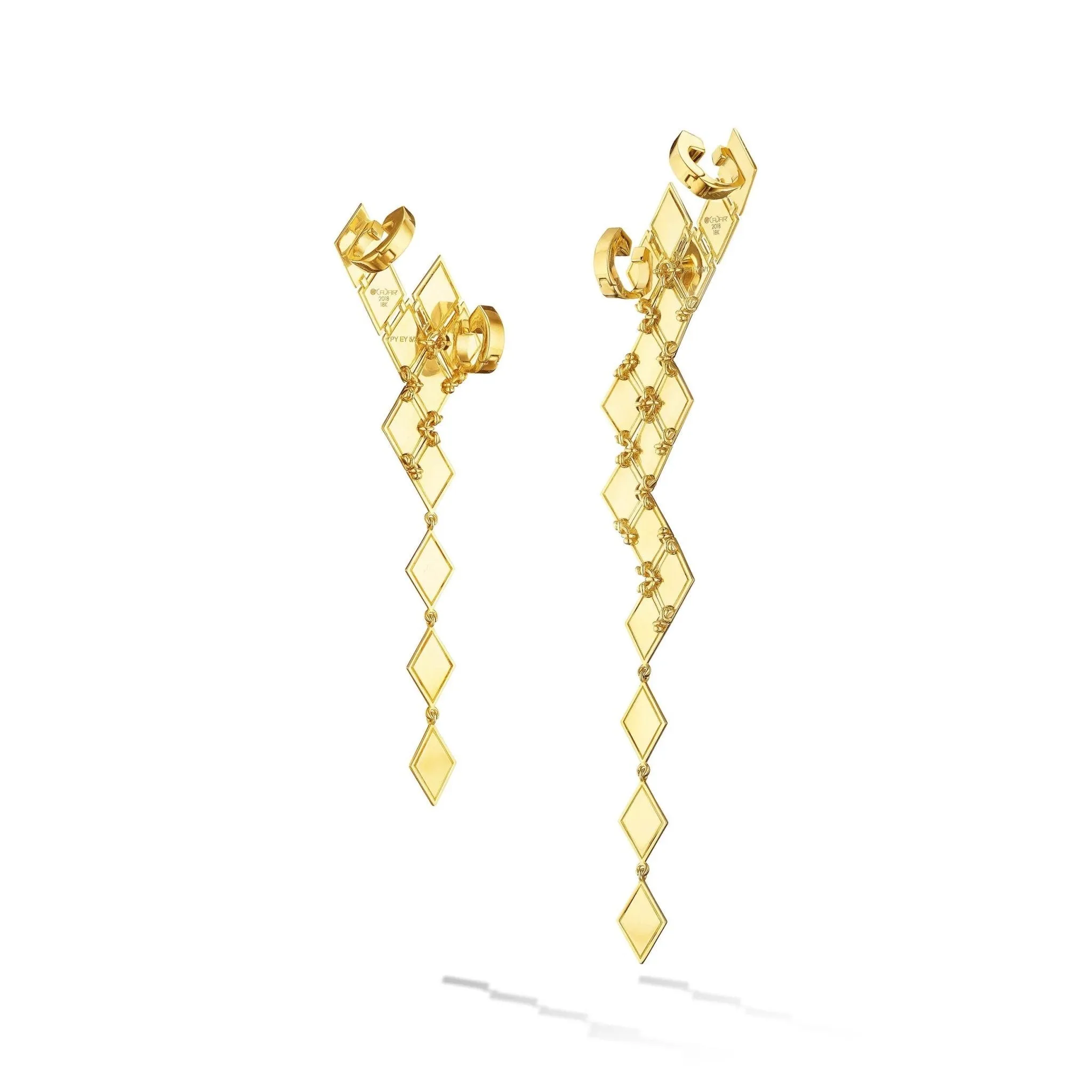 Yellow Gold Python Clip On Asymmetrical Drop Earrings