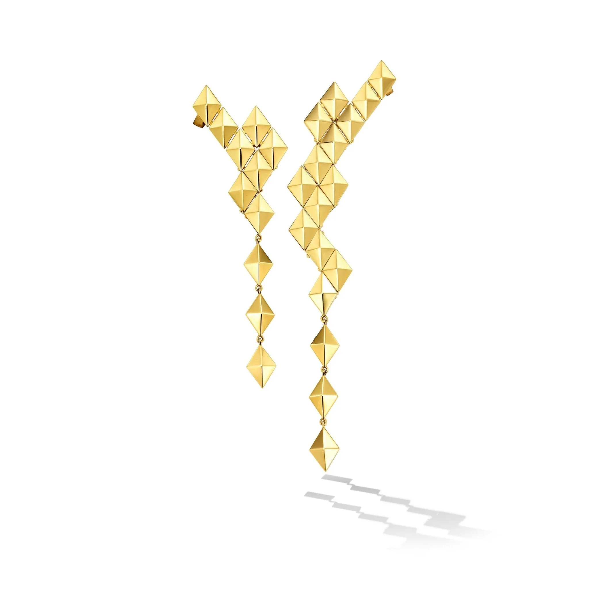 Yellow Gold Python Clip On Asymmetrical Drop Earrings